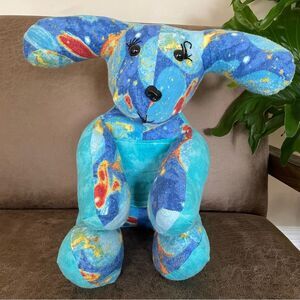 Blue Puppy Dog Plush Stuffed Animal Toy Kids Embroidered Eyes